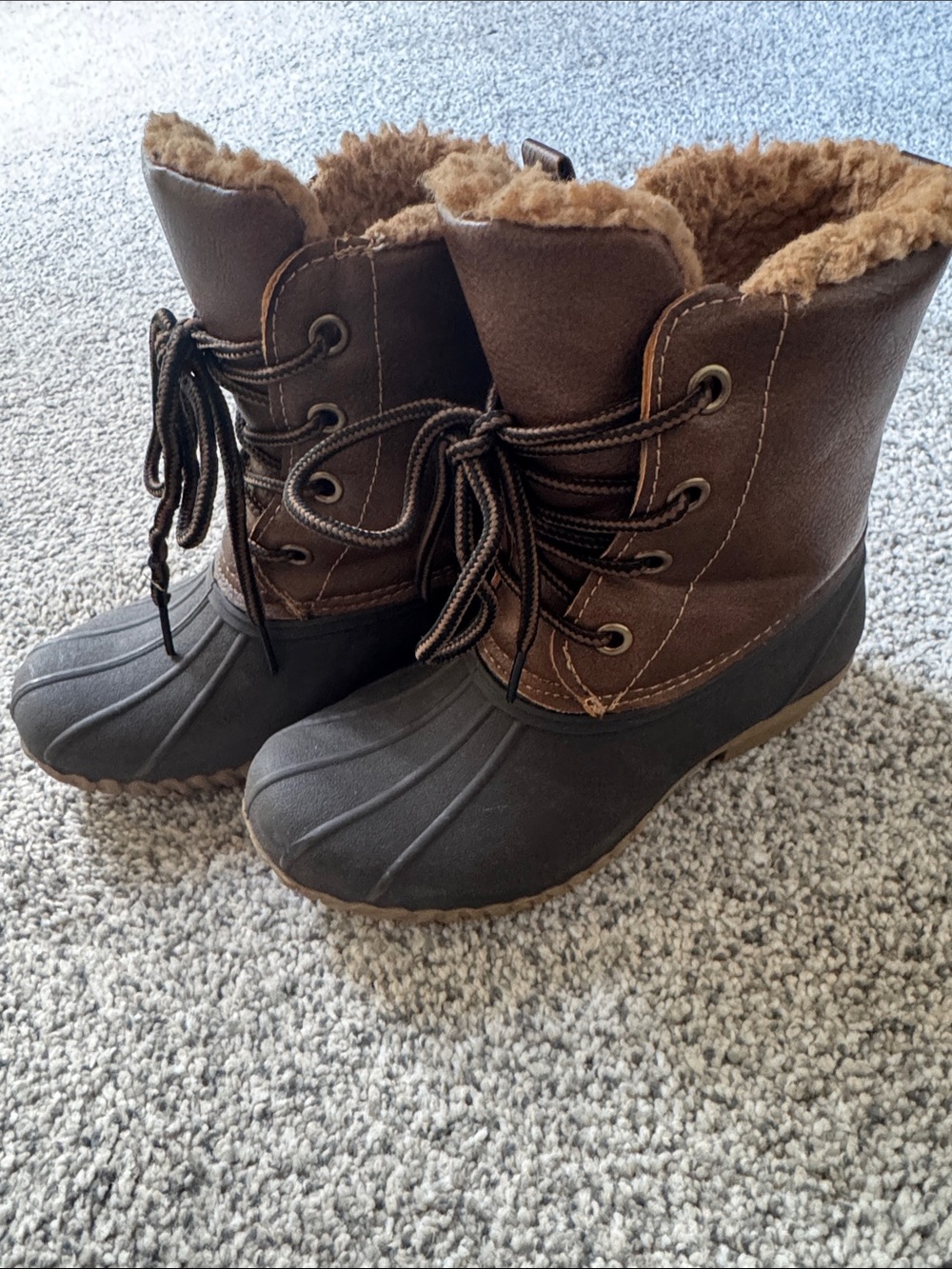 fabkids Brown & Dark Brown Kids Waterproof Winter Boots with Faux Fur